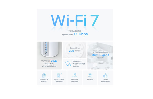 TP-Link Deco BE65 BE11000 Whole Home Mesh WiFi 7 System