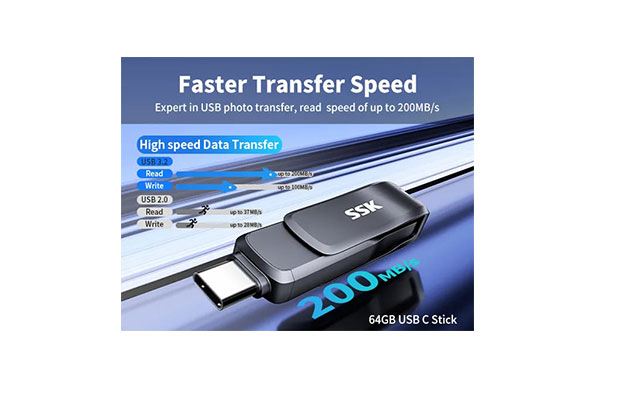 SSK FD002 64GB USB-A to USB-C USB Flash Drive - 2