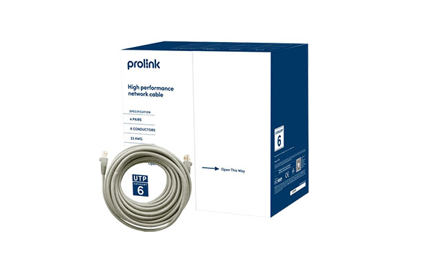 Cable Network PROLINK CAT6 23AWG 0.57mm HCCA UTP Cable, Grey, 305m/BOX (CAT6/23E) - 1