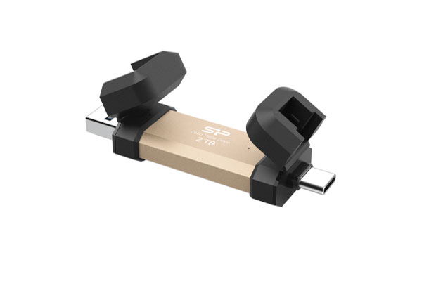 Silicon Power 1TB DS72 Dual USB 3.2 Gen2 Portable SSD (USB-C/USB-A) Gold Color SP001TBUC3S72V1G (3yr) - 1