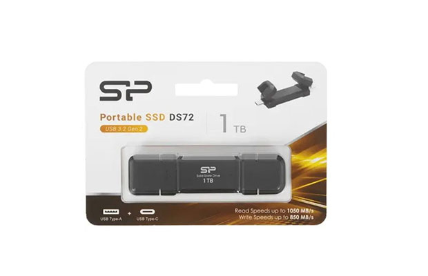 Silicon Power 1TB DS72 Dual USB3.2 Gen2 Portable SSD (USB-C/USB-A) Black SP001TBUC3S72V1K (3Yr) - 3