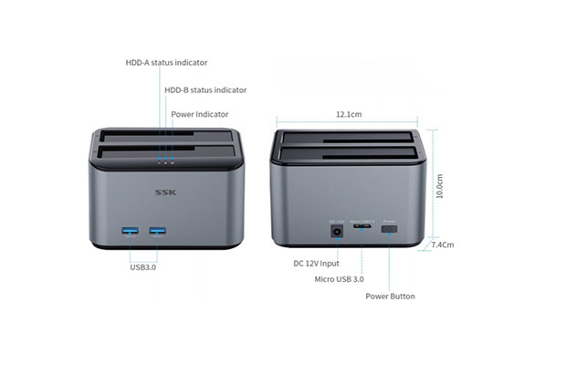 SSK HDD Box (DK108) Two 2.5/3.5 inch SATA I/II/III HDD/SSD, USB3.0 - 2
