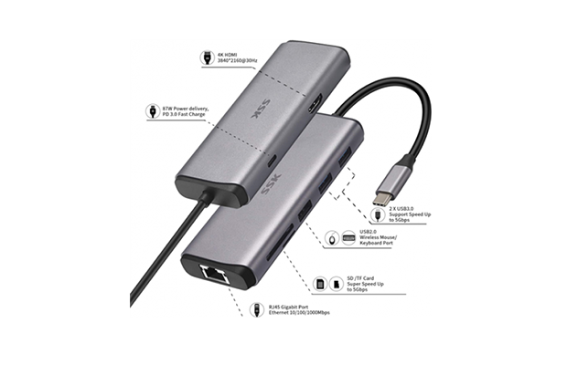 SSK SC202 Type-C Multi-function 8-in-1 Adapter
