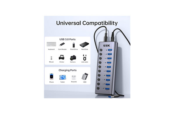 SSK USB Hub SHU1001 Powered USB 3.0 10-ports - 2