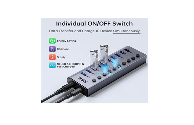 SSK USB Hub SHU1001 Powered USB 3.0 10-ports - 3