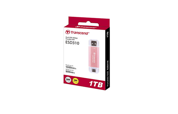 SSD External 1TB ESD310P TS1TESD310P Transcend-Dual USB fast 10Gbps, Type C/A, Pink (5Y) - 3