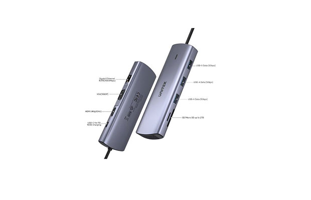 Unitek D1113A 9in1 USB-C Hub with Dual Display, Dual Card Reader and 100W PD - 2