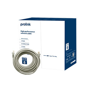 Cable Network PROLINK CAT6 23AWG 0.57mm HCCA UTP Cable, Grey, 305m/BOX (CAT6/23E)