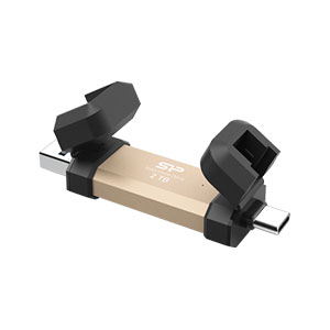 Silicon Power 1TB DS72 Dual USB 3.2 Gen2 Portable SSD (USB-C/USB-A) Gold Color SP001TBUC3S72V1G (3yr)