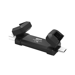 Silicon Power 1TB DS72 Dual USB3.2 Gen2 Portable SSD (USB-C/USB-A) Black SP001TBUC3S72V1K (3Yr)