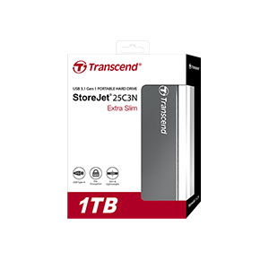 External HDD StoreJet 2.5 1TB Slim C3N TS1TSJ25C3N-Iron-gray-Transcend Aluminum alloy USB3.1 (3Yr)
